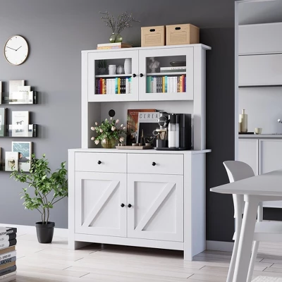 TROPOW Kitchen Pantry Cabinet With Microwave Stand, Freestanding Hutch Cabinet With Buffet Cupboard, Tall Kitchen Cabinets With Adjustable Shelves 10 TROPOW Kitchen Pantry Cabinet With Microwave Stand, Freestanding Hutch Cabinet With Buffet Cupboard, Tall Kitchen Cabinets With Adjustable Shelves - Image 8