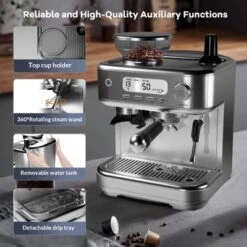 TROPOW Espresso Machine With Grinder - Professional Cappuccino And Latte Maker With Powerful Milk Frother For Home Barista -Furniture GUEST 33e1d9b8 fbcf 4ead aceb 5480e1680a26