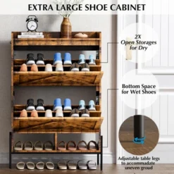 Shoe Cabinet With 2 Flip Drawers, Freestanding Entryway Shoe Storage Organizer, Narrow Rack Cabinet