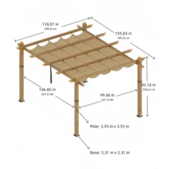 10x13 Ft Outdoor Aluminum Pergola, Heavy-Duty Woodgrain Patio Pergola With Retractable Canopy Sun Shade Cover, UV-Resistant Metal Gazebo