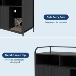 Cat Litter Box Enclosure With Metal Frame And Dual Storage Shelves, Modern Hidden Litter Box Furniture Indoor Cat House, Side Table Style,Black -Furniture GUEST 356e8a9d 2b35 426c b823 39167b057ef8