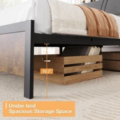 Queen Size Bed Frame With Ergonomic Upholstered Headboard & Charging Station, Platform Bedframe With 3-Tier Storage Space -Furniture GUEST 359eb247 dda0 41a2 a843 04c8857a4733