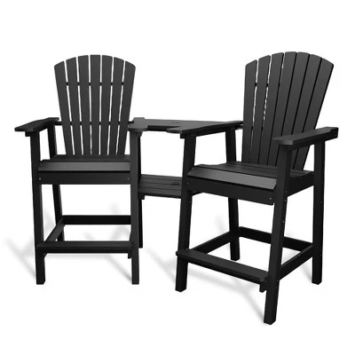 Outdoor Recycled Poly Adirondack Barstools With Connecting Tray, Tall Adirondack Chairs Bar Chairs For Deck, Patio Bar Stool Chair Set Of 2 4 Outdoor Recycled Poly Adirondack Barstools With Connecting Tray, Tall Adirondack Chairs Bar Chairs For Deck, Patio Bar Stool Chair Set Of 2 - Image 2