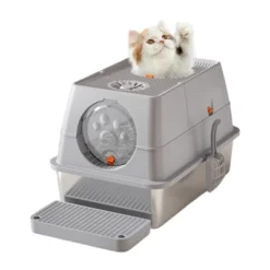 Stainless Steel Litter Box With Lid, Large Kitty Box, Enclosed Metal Litter Box With Removable Top & Litter Scoop, Tall Covered Dog Proof, 15.35'' -Furniture GUEST 37262048 6918 4898 b52e fd2017c72f88