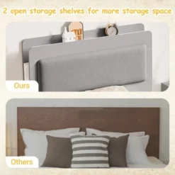 Twin Size Bed Frame, Wooden Platform Bed Frame With 2-Tier Storage Headboard And 2 Drawers, Twin Size Bed Frame With Wooden Slat Support, Light Grey 12 Twin Size Bed Frame, Wooden Platform Bed Frame With 2-Tier Storage Headboard And 2 Drawers, Twin Size Bed Frame With Wooden Slat Support, Light Grey -Furniture GUEST 372ec896 415a 4b02 8ed6 3358bceee325