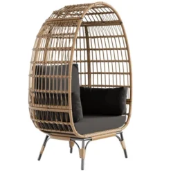 Oversize Wicker Egg Chair Outdoor With Steel Frame, Egg Basket Lounge Chair With 4 Cushions, Egg-Shaped Chair For Patio, Porch, Backyard -Furniture GUEST 379d9a02 3f82 4cea a972 e0a942e1f5c8