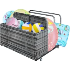 Poolside Float Storage Organizer, Outdoor Rattan Caddy With Wheels & Basket Organizer -Furniture GUEST 37e56b09 5f02 4484 be9a e62dde150367