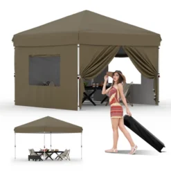 10x10 Pop Up Canopy With Removable 4 Sidewalls - Easy Up Camping Tent With One Button Push Setup For Deck, Garden, Sports, Beach, Party -Furniture GUEST 3819109d 1e21 4af8 b4d3 976fdbd40442