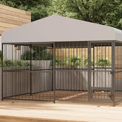 Dog Kennel, 8¡Á4¡Á6FT Large Heavy Duty Outdoor Metal Dog Cage - Weatherproof, Lock, Feeding Bowl & Waterproof Roof (All Breeds) 5 Dog Kennel, 8¡Á4¡Á6FT Large Heavy Duty Outdoor Metal Dog Cage - Weatherproof, Lock, Feeding Bowl & Waterproof Roof (All Breeds) - Image 3