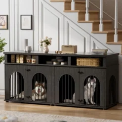 Double Dog Crate Furniture 71" Dog Kennel Furniture For 2 Medium Dogs, Heavy Duty Dogs Cage XL Dogs House Indoor With 3 Storage Shelves -Furniture GUEST 3a2c138b 7a21 4a8b bdfe 2539a46c6503