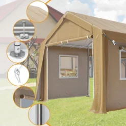 Portable Garage, Carport Canopy - 12x20 FT Heavy Duty Waterproof Shelter With 6 Doors, All-Season For Trucks, Boats & Storage (Earth Yellow) -Furniture GUEST 3a7234e3 476b 4524 b5a6 9ad892cc8da3