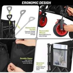 Collapsible Wagon With Wheels, Foldable Shopping Cart With Adjustable Handle, Side Pockets And Cup Holder, All Terrain Wagon For Shopping -Furniture GUEST 3aeee2ca ab6b 4ddf 9c21 6ee6af470d18