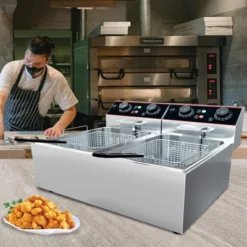 Dual-Tank Commercial Deep Fryer, Stainless Steel Countertop Fryer Machine With Baskets And Lids -Furniture GUEST 3af673d6 8268 4c77 8467 4e06e5f15c6a