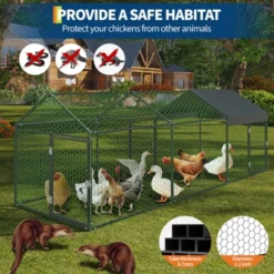 Chicken Coop Walk In Run - Galvanized Large Poultry Cage With Water-Resistant Cover, Outdoor Hen House For Backyard Farm -Furniture GUEST 3b290f91 f632 43ff 8ab0 71c2b3be3d2f