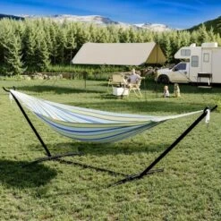Instant-Setup 2-Person Hammock With Reinforced Steel Frame – Portable Outdoor Lounger For Garden, Camping&Beach(450lb Capacity + Quick-Fold Carry Bag
