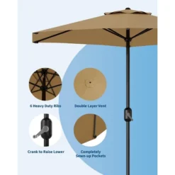 7.5FT Outdoor Patio Umbrella, Outdoor Table Umbrella, Market Umbrella, 6 Sturdy Ribs UV Protection Waterproof For Garden, Deck, Backyard, Pool (Tan) -Furniture GUEST 3c085ac7 fff1 49d0 936b 20ee840c042b