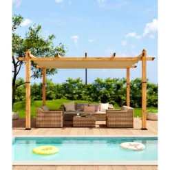 10x13 Ft Outdoor Aluminum Pergola, Heavy-Duty Woodgrain Patio Pergola With Retractable Canopy Sun Shade Cover, UV-Resistant Metal Gazebo -Furniture GUEST 3c2b6095 f1eb 4dca 8986 e9c45d708e7a
