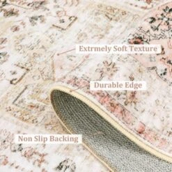 8x10 Rugs Non-Slip ¨C Vintage Distressed Area Rug Ultra-Soft Low Pile Carpet | Machine Washable Light Brown Rug With TPR Backing -Furniture GUEST 3db006e3 6514 4fc2 97bb 4cb3e435a3d4