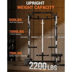 Smith Machine, Home Gym - 2000LBS Power Cage With Cable Crossover System, All-in-One Workout Station With Smith Bar, LAT Pull-Down & Attachments