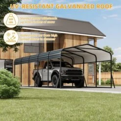 Carport, Metal Carport 12x24 FT - Outdoor Canopy With Reinforced Base & Galvanized Steel Roof, Heavy Duty Shelter For SUV Truck Boats -Furniture GUEST 3e8ee0c2 bdab 4a84 ba7b 32b6dd69fbd9