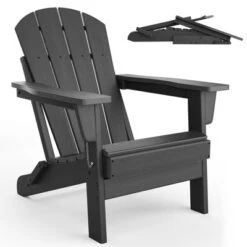 Folding Adirondack Chair, HDPE Outdoor All-Weather Fire Pit Chairs, Outdoor Wooden Lounge Chair, Modern Lounger Adirondack Chairs Ergonomic