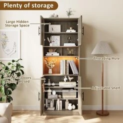 71" Pantry Cabinet, Tall Kitchen Hutch With Led Lights, Freestanding Kitchen Cabinet With Microwave Shelf, For Dining Room, Bathroom, Living Room -Furniture GUEST 3f7e3b11 5f33 48cb bfba 64d78833a76b