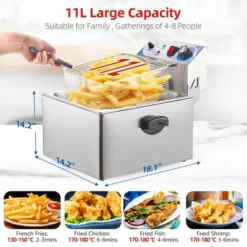 10QT Electric Deep Fryer - Stainless Steel Commercial Single Basket Fryer With Adjustable Thermostat & Splatter Lid -Furniture GUEST 3ff11381 7ec2 49d8 8945 d91c71bee461