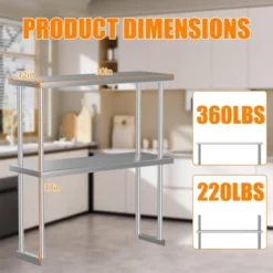 Stainless Steel Overshelf For Prep & Work Table/Shelves，Heavy Duty Metal Worktable For Home Kitchen Restaurant Garage Warehouse