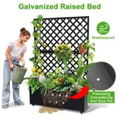 Metal Planter Box With Trellis, 71"x47"x12" Raised Garden Bed With Trellis & Wheels, Outdoor Garden Box With Privacy Screen & Drainage Holes -Furniture GUEST 40633057 62f1 41f9 a8a9 166e606dc1c7