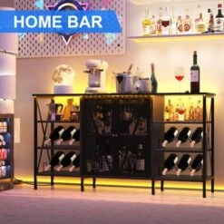 55.12" Farmhouse Wine Bar Cabinet With Wine Rack And Glass Holder, Rustic Coffee Bar ，Metal Sideboard And Liquor Table Cabinet -Furniture GUEST 406c84f4 c950 4a29 a9af b43c84c18cb7