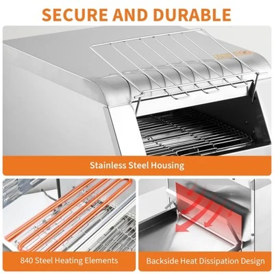 Commercial Toaster Conveyor, 450 Slices/H, 1800W 110v, 7 Temperature Settings 7 Commercial Toaster Conveyor, 450 Slices/H, 1800W 110v, 7 Temperature Settings - Image 5