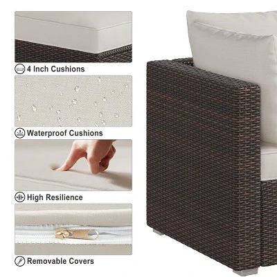 Outdoor Furniture Patio 8-Piece Rattan Sectional Set W/ Storage, 4" Cushions & Tempered Glass Table 5 Outdoor Furniture Patio 8-Piece Rattan Sectional Set W/ Storage, 4" Cushions & Tempered Glass Table - Image 3