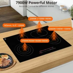 Electric Cooktop, 35.4" 8800W 4 Burner Ceramic Glass Stovetop - 240V Plug-In With Timer & Kid Safety Lock, Black -Furniture GUEST 40dbdb5a 775e 4fb7 84e3 2f2a3c7618f5