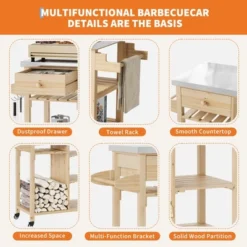 TROPOW Solid Wood Outdoor Grill Cart ¨C Stainless Steel Top Kitchen Island With Lockable Wheels For Patio/Garden (Natural Wood Color) 14 TROPOW Solid Wood Outdoor Grill Cart ¨C Stainless Steel Top Kitchen Island With Lockable Wheels For Patio/Garden (Natural Wood Color) -Furniture GUEST 40e4cf2e df23 4b83 900a 086157675007