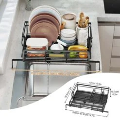 TROPOW Extendable Dish Rack With Drainboard, Dish Drying Rack, V-Shaped Card Slot, Stainless Steel Kitchen Dish Drainer For Sink, Black -Furniture GUEST 415b8ca5 d48d 4419 8632 67cc246cf3cf