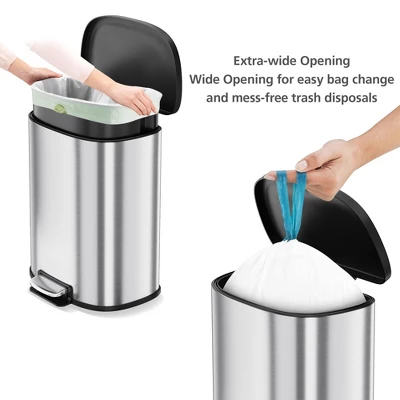 13.2 Gal/50L D-Shape Trash Can, Step-On Stainless Steel Garbage Can, Soft-Close Lid, Anti-Fingerprint Surface, Recycling Bin 8 13.2 Gal/50L D-Shape Trash Can, Step-On Stainless Steel Garbage Can, Soft-Close Lid, Anti-Fingerprint Surface, Recycling Bin - Image 6