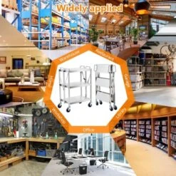 Folding Utility Cart, Stainless Steel Collapsible Service Cart 133 Lbs Large Loading Per Shelf, Sturdy 3-Tier Rolling Cart With Wheels Lockable -Furniture GUEST 42178827 a962 4cc1 93e6 4b8f515be1c1