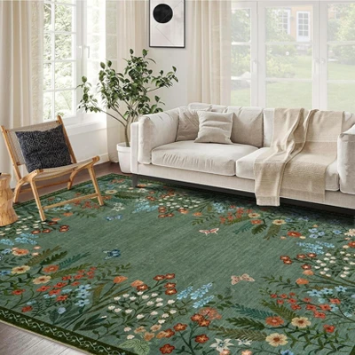 8x10 Washable Rugs Non Slip - Large Floral Area Rug For Living Room, Bedroom (Green) 3 8x10 Washable Rugs Non Slip - Large Floral Area Rug For Living Room, Bedroom (Green)