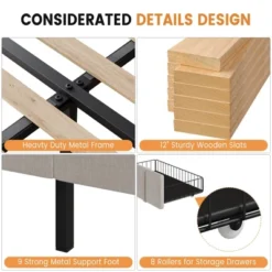 Bed Frame, Upholstered Platform Bed Frame With Storage Drawers, Mattress Foundation With Solid Wooden Slats Support -Furniture GUEST 42f9219c 808d 46ea 9d99 ee80a820cf0b