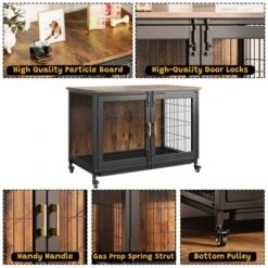 37.5 Inch Dog Kennel Furniture, Heavy Duty Dog Crate Furniture With Wheels, Grid Base, Removable Tray, Latches, Indoor Farmhouse Dog Cage -Furniture GUEST 430db7a9 1f9f 4ba6 beef 00d562c3dd2a