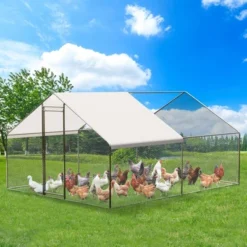 Chicken Coop, 13.1ft Large Metal Chicken Run With Cover - Spire Roof, Lock For Outdoor Backyard Farm, Duck Rabbit -Furniture GUEST 438b869a d590 4984 8cf9 ca068eb784d6