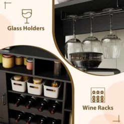 TROPOW 47"Farmhouse Coffee Bar Cabinet With 5 Hooks, Buffet Cabinet With Power Outlets, Goblet Holder, Sideboard Cabinet With Wine Rack Hutch Cabinet -Furniture GUEST 440deb9f 8499 49a2 a19c 872610deba22