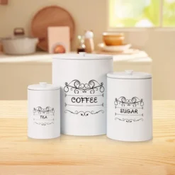 Kitchen Canisters Set, 3 Pcs Vintage Food Storage Containers With Airtight Lids - Farmhouse Coffee Tea Sugar Jars For Countertop -Furniture GUEST 4428340a e83d 47e1 b125 2e0a237153be