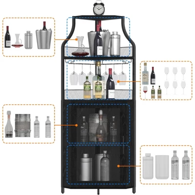 TROPOW Corner Bar Rack Cabinet With Detachable Wine Rack, Bar Cabinet With Glass Holder, Small Sideboard And Buffet Cabinet With Mesh Door 8 TROPOW Corner Bar Rack Cabinet With Detachable Wine Rack, Bar Cabinet With Glass Holder, Small Sideboard And Buffet Cabinet With Mesh Door - Image 6