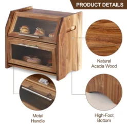 Bread Box, Double Layer Acacia Wooden Bread Bin With Clear Acrylic Door Panel, Air Vents, Countertop Bread Container, Rustic Brown Bread Holder -Furniture GUEST 449218c5 8249 4bb8 8686 99595f047804