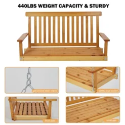 48in Heavy Duty Porch Swing - 440lb Capacity Outdoor Wooden Swing With Hanging Chains Ordinary Model, Rustic Natural Finish 17 48in Heavy Duty Porch Swing - 440lb Capacity Outdoor Wooden Swing With Hanging Chains Ordinary Model, Rustic Natural Finish -Furniture GUEST 44ef1817 2bbf 4a9f b956 4173b4d2686a