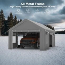 Carport, 12x20ft Heavy Duty Portable Garage - 4 Doors + 4 Windows, Reinforced Steel Poles, UV Resistant Waterproof Tarp For Car Truck Boat -Furniture GUEST 45345d74 b8cc 40fa 8fd5 94c64b21fa4f