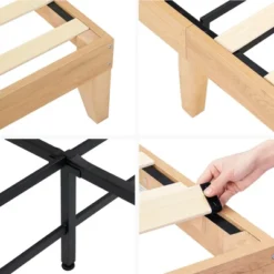 Bed Frame With Natural Rattan Headboard, Platform Queen Bed Frame With Lights, Mattress Foundation, Noise-Free -Furniture GUEST 4560fd17 dd68 4c79 872f 8c3464908805