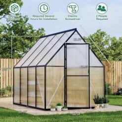 Greenhouse 6x7 Aluminum-Framed Heavy Duty Polycarbonate With Quick Setup Structure And Roof Vent Large Enhanced Outdoors Green House Kit