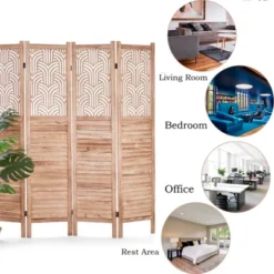 TROPOW 4 Panel Wooden Room Dividers, 67 In Tall Folding Portable Partition Privacy Screen, Free Assembled Freestanding Partition, Separators Divider 12 TROPOW 4 Panel Wooden Room Dividers, 67 In Tall Folding Portable Partition Privacy Screen, Free Assembled Freestanding Partition, Separators Divider -Furniture GUEST 46493259 6d98 4408 bfef 370427367680